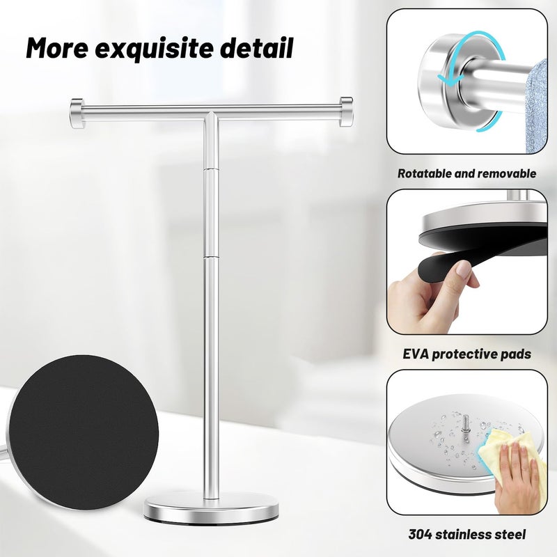 VEHHE T-Shape Hand Towel Holder for Bathroom  Height Adjustable Hand Towel Stand  SUS304 Stainless Steel Towel Holder Stand Non-Slip for Adults  Children(Silver) - Image 4